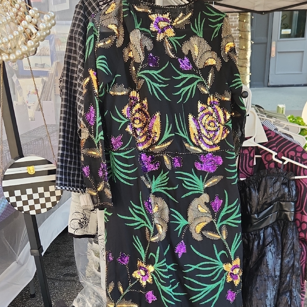 Nasty Gal Black Sweater with Purple and Green Embroidery